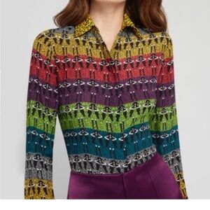 Alice + Olivia Willa Stace Face Silk Blouse Women’s Size Large Button Down